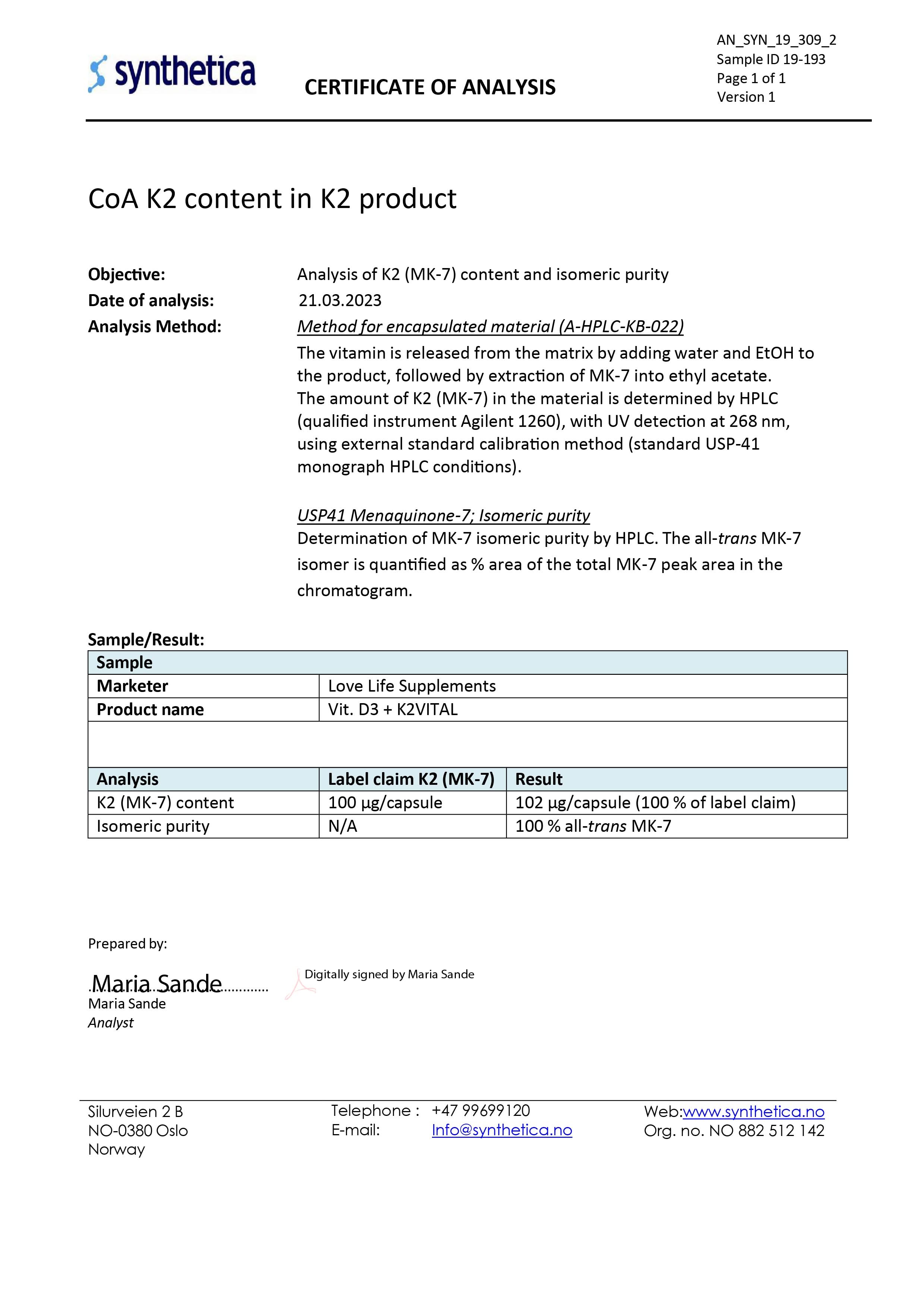 Vitamin D3 + K2 (K2Vital)