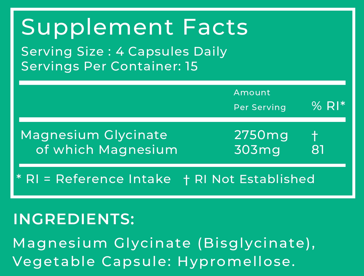 Magnesium Glycinate (Bisglycinate) - 60 Capsules