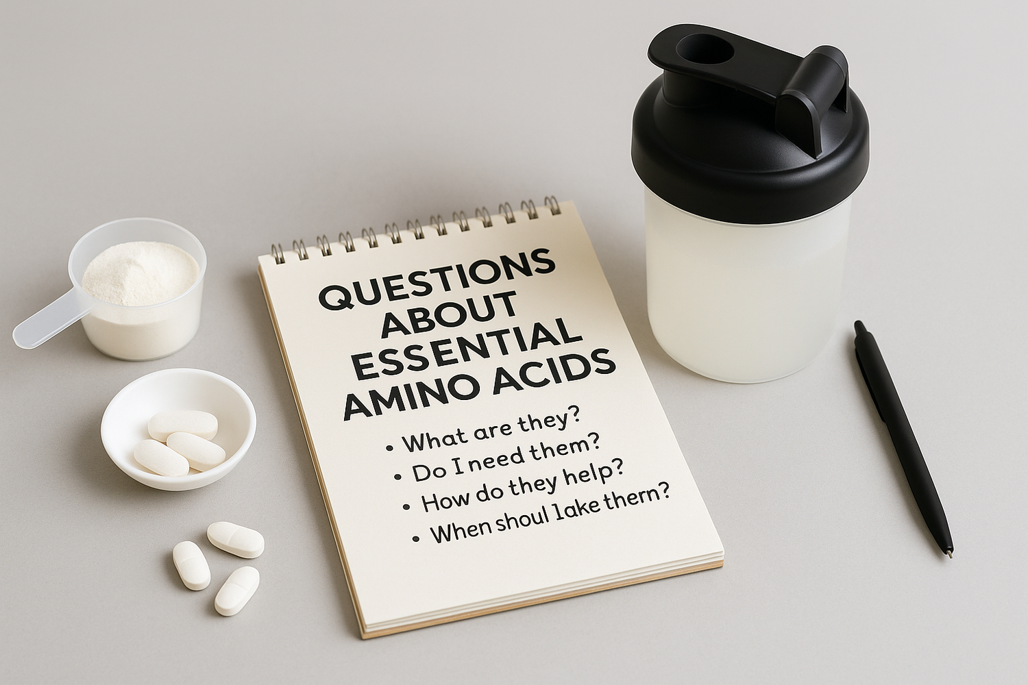 Notepad on table with questions about essential amino acids
