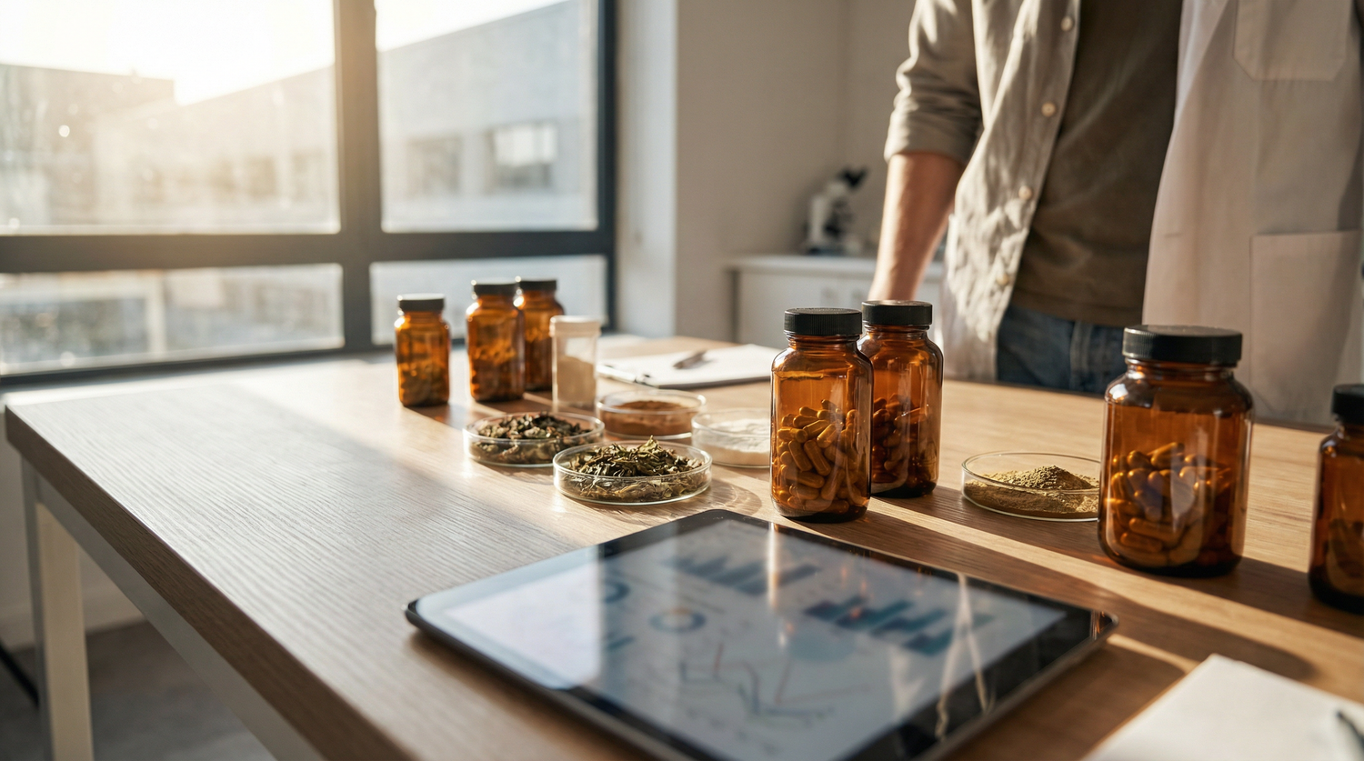 Supplement Industry Daily Briefing March 05 2026 - Premium supplement bottles and botanical ingredients on a modern workspace