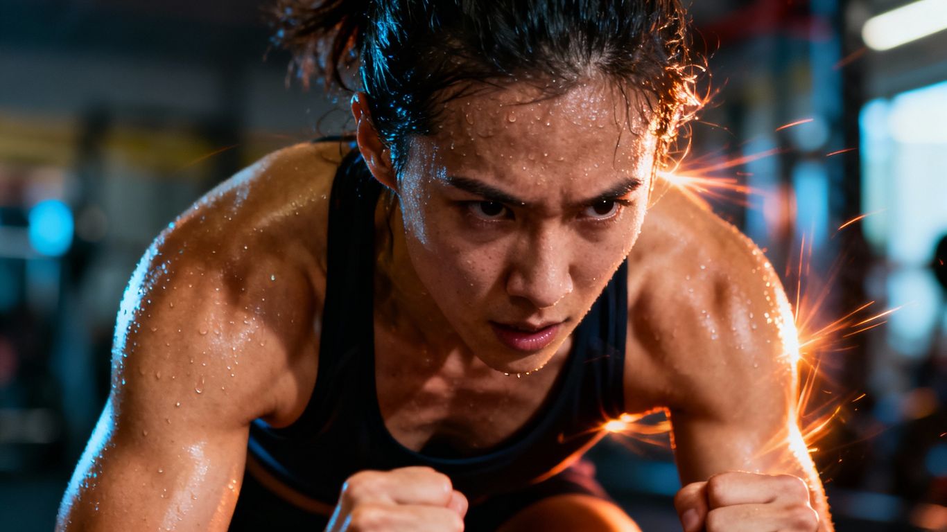 Athlete training hard with energy.