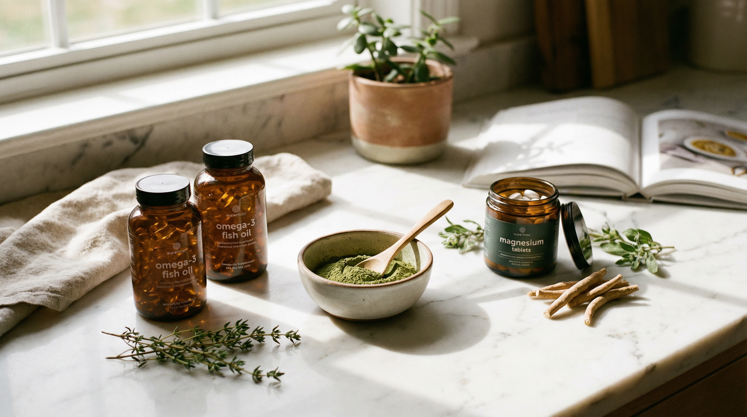 Supplement Industry Daily Briefing March 18 2026 - supplements, omega-3 fish oil, magnesium, and herbal ingredients on a countertop