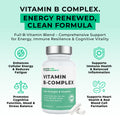 Vitamin B Complex supplement bottle with benefits listed on a light green background