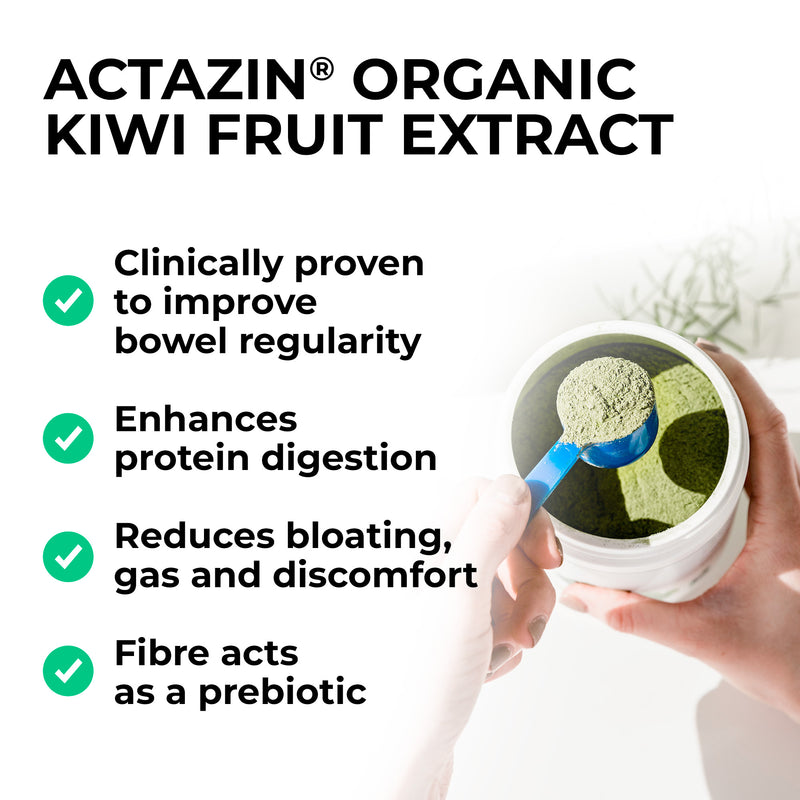 Actazin Organic Kiwi Fruit Extract with benefits listed on a white background