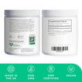 creatine Two supplement containers with labels on a white background, featuring certification icons at the bottom.