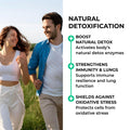Broccoli_Sprout_Extract Man and woman walking outdoors with text about natural detoxification benefits.