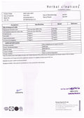 Herbal Creations product label with specifications and analysis details MEET shilajit
