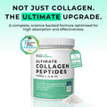 Collagen peptides supplement container with text on a light green background