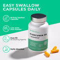 Supplement bottle labeled 'Curcumin 95 + Bioperine' with text highlighting features on a green and white background.