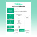 essential aminos Certificate of Analysis from Love Life Supplements with green and white text on a teal background