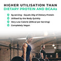 Person lifting weights with text about protein and BCAAs in the background