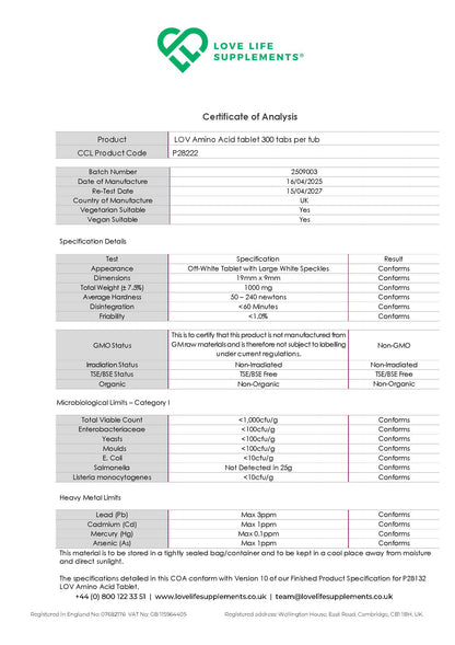 Essential Amino Acids (EAA Tablets)