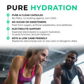 Electrolyte_Balance Advertisement for pure hydration products with a blurred background of two people exercising.