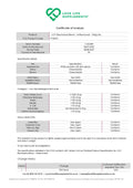 Certificate of Analysis for Love Life Supplements Electrolytes product, showing various specifications and results.