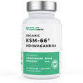 Supplement bottle labeled 'Organic KSM-66 Ashwagandha' by Love Life Supplements on a white background.