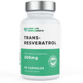 Supplement bottle labeled 'Trans-Resveratrol' by Love Life Supplements on a white background