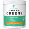 Container of Love Life Supplements Organic Greens powder on a white background