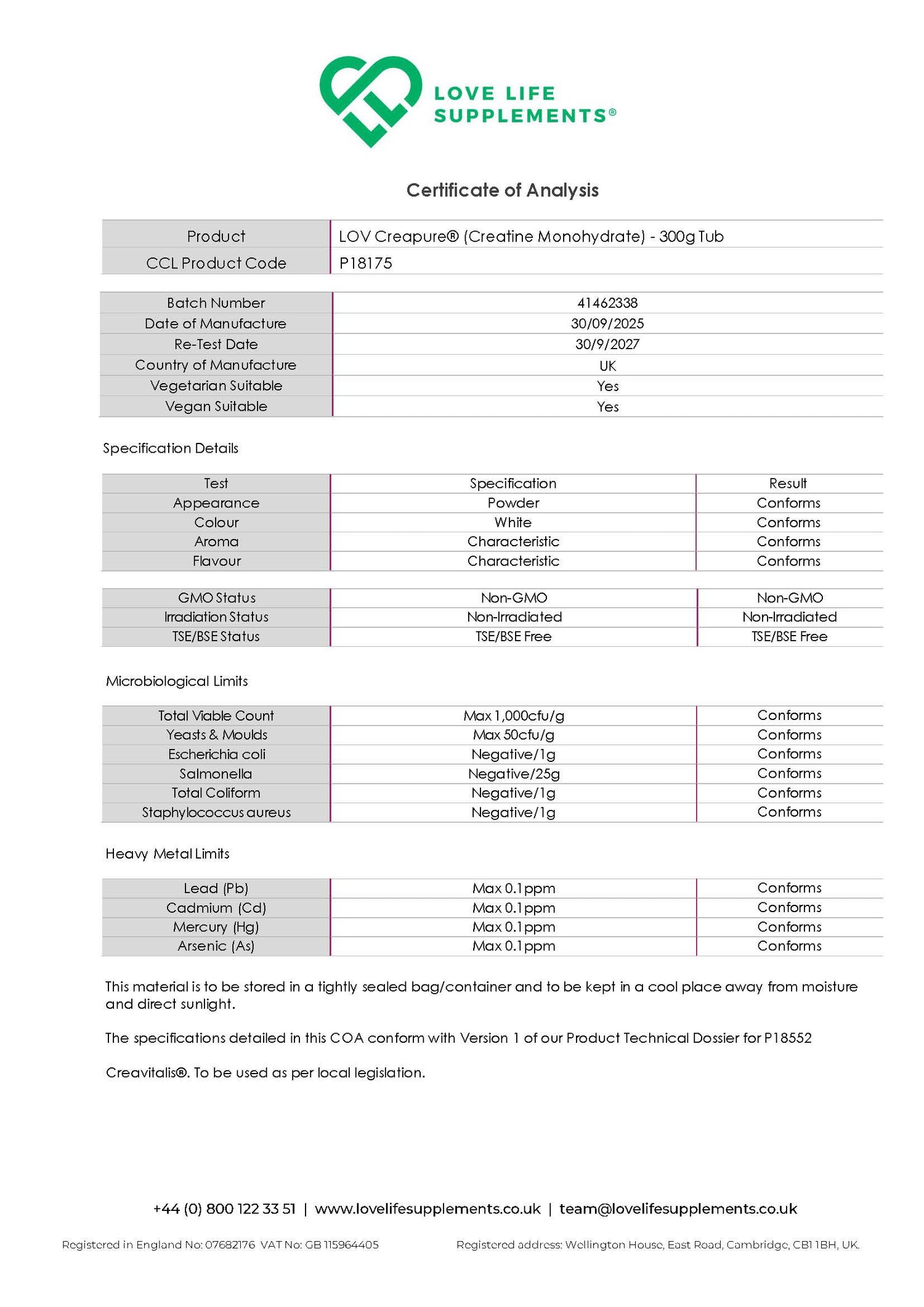 Creavitalis® Creatine Monohydrate Powder