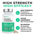 Panax Ginseng supplement bottle with product details on a white background