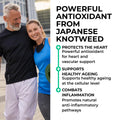 Two people in athletic wear with text about a powerful antioxidant from Japanese knotweed.