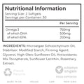 Nutritional information label for a product with Omega 3 content and ingredients listed.
