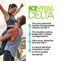 Advertisement for K2Vital Delta with a couple in athletic wear on a blurred background