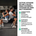 Vitamin_D3_K2 Two people exercising in a gym with text about vitamin benefits on the right.