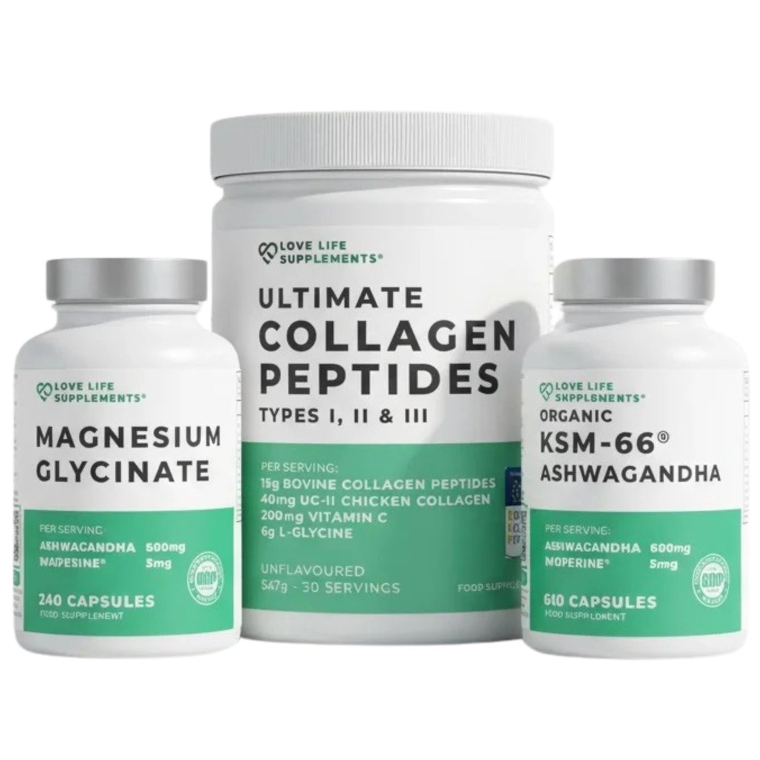 Three supplement containers labeled &