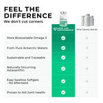 krill oil Product packaging with text 'Feel the Difference' and 'We Don't Cut Corners'.